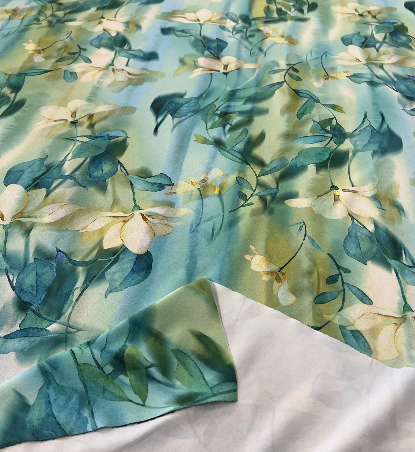 Green Floral Printed Scuba Crepe Jersey Fabric 2 Way Stretch