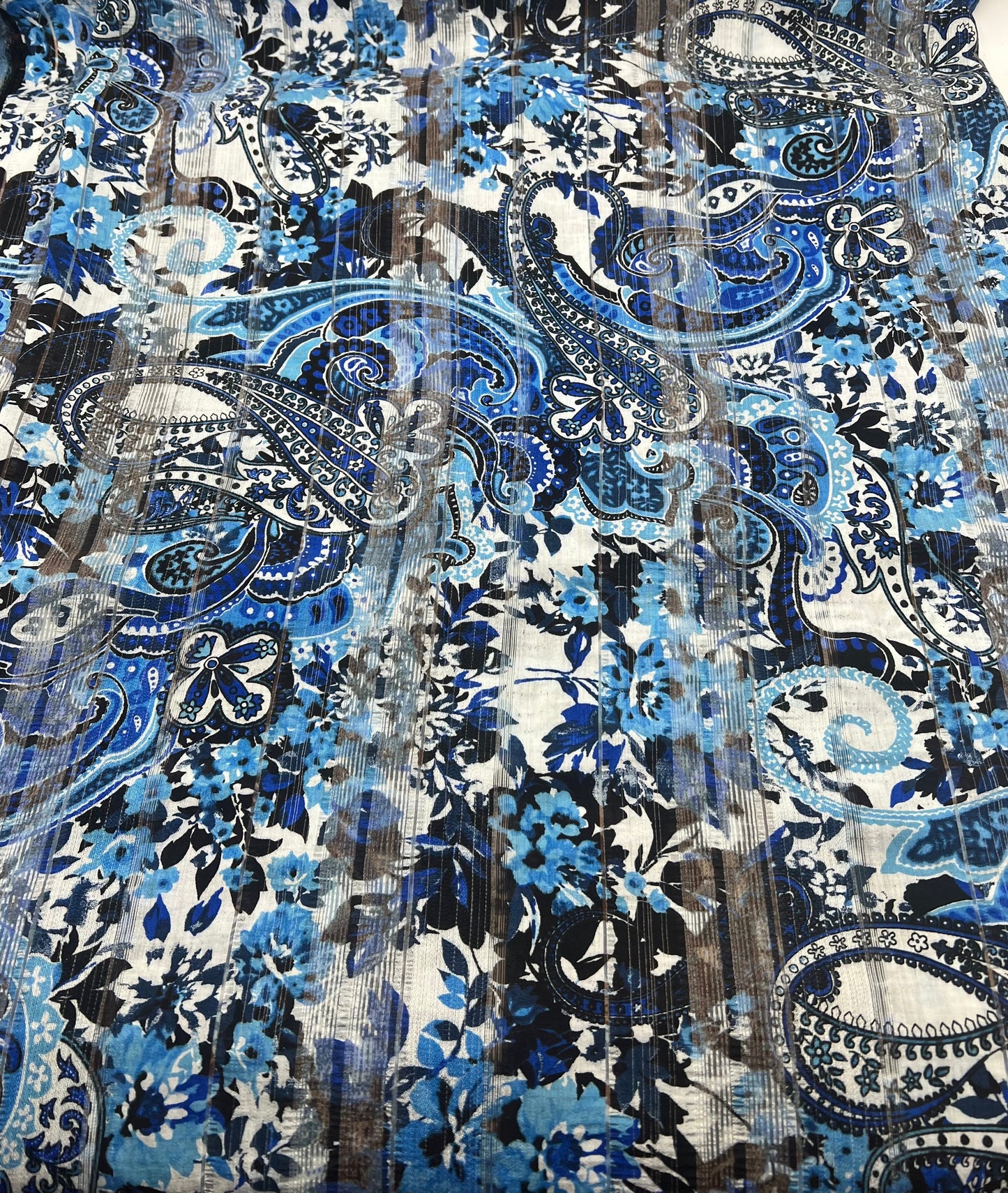 Blue Black Floral Lightweight Fabric 80GSM Non Stretch