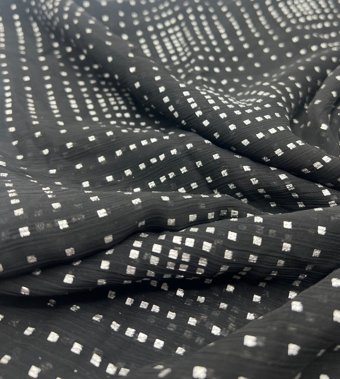 Black Silver Square Printed Chiffon Dress Fabric