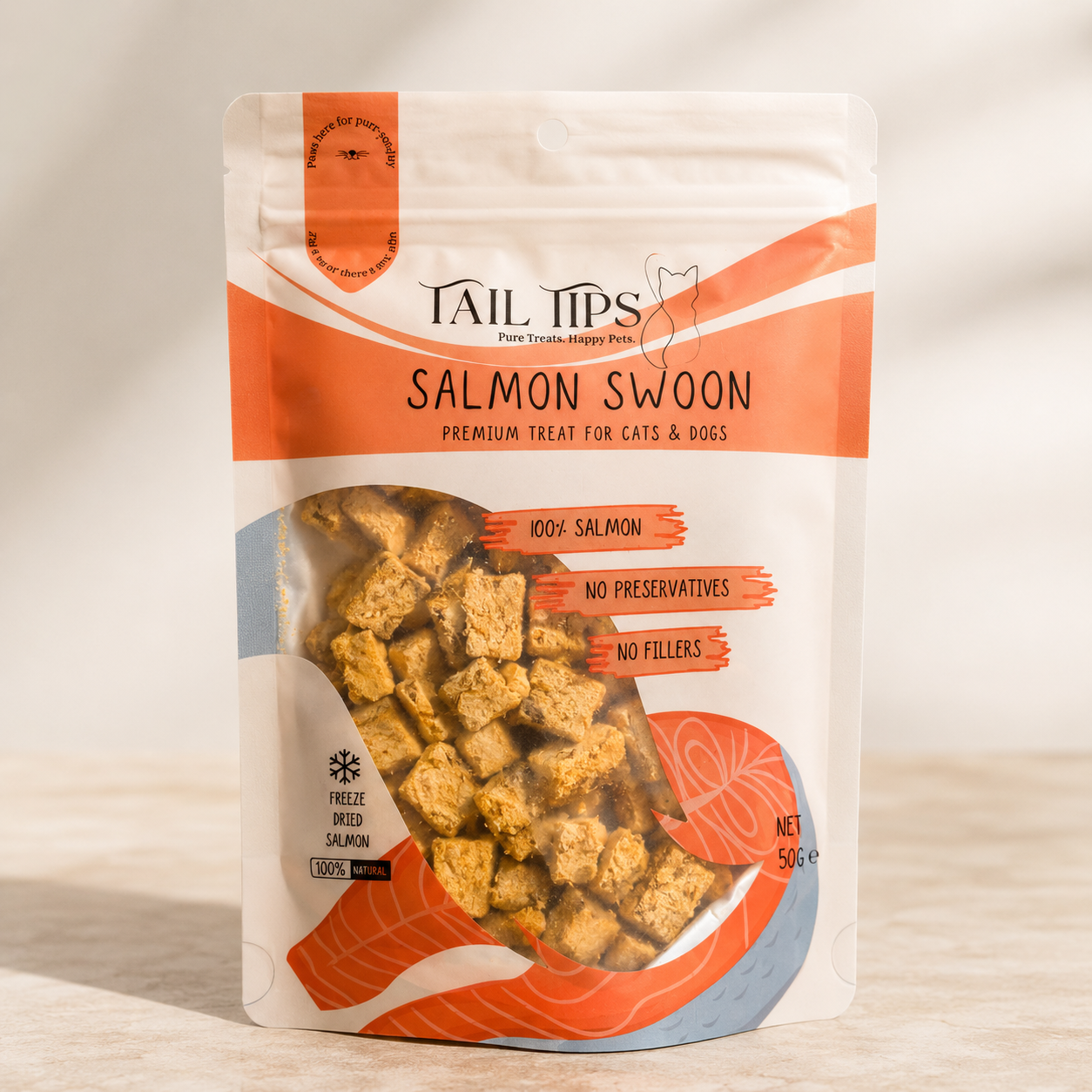 Salmon Swoon - 100% Freeze-Dried Salmon Treats | Pure & Natural | Tail Tips UK | 50g pack