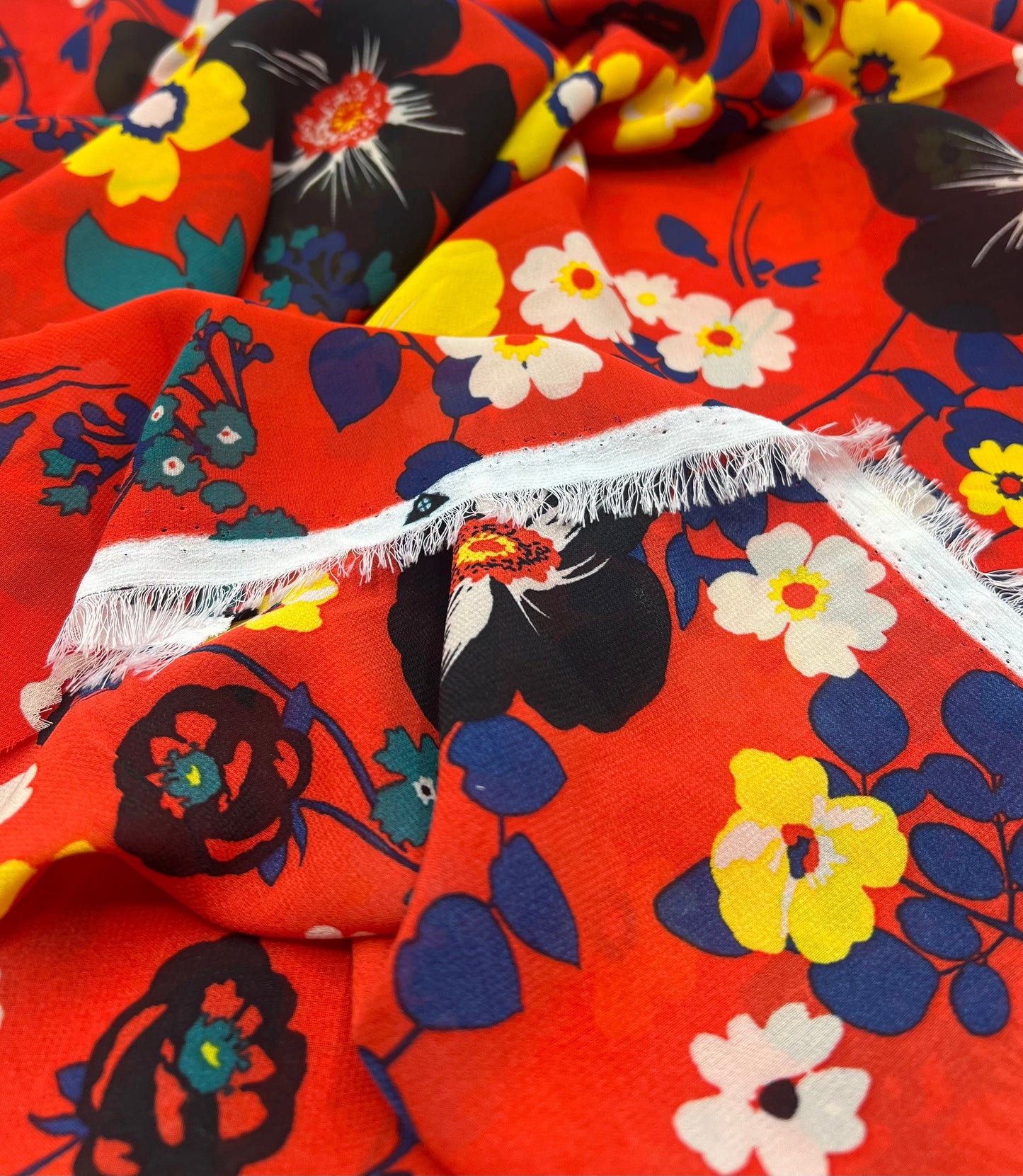 Red Floral Printed Chiffon Dress Fabric