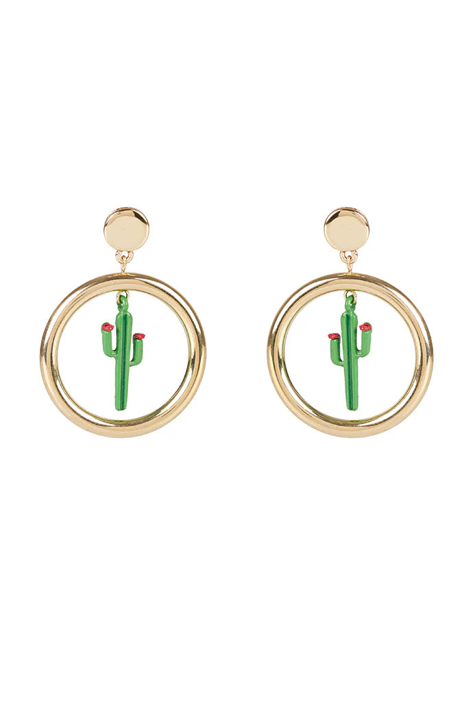 Casey Cactus Hoop Gold Earrings