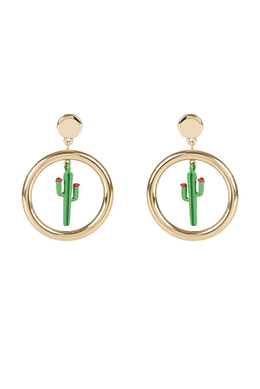 Casey Cactus Hoop Gold Earrings
