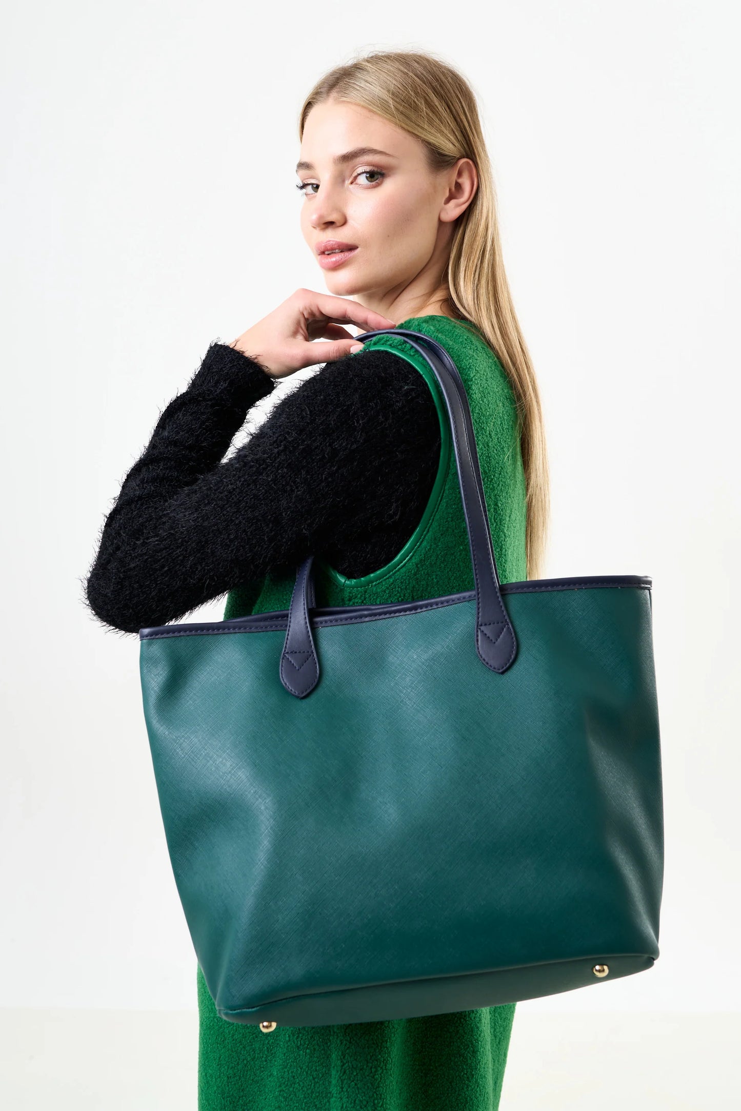 Amelia Contrast Strap Tote Bag - Green