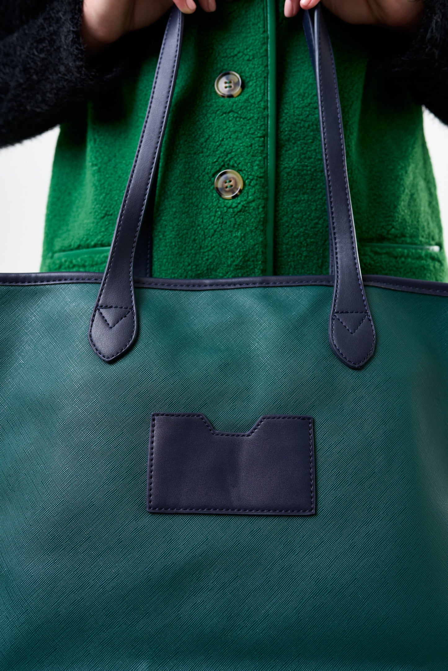 Amelia Contrast Strap Tote Bag - Green