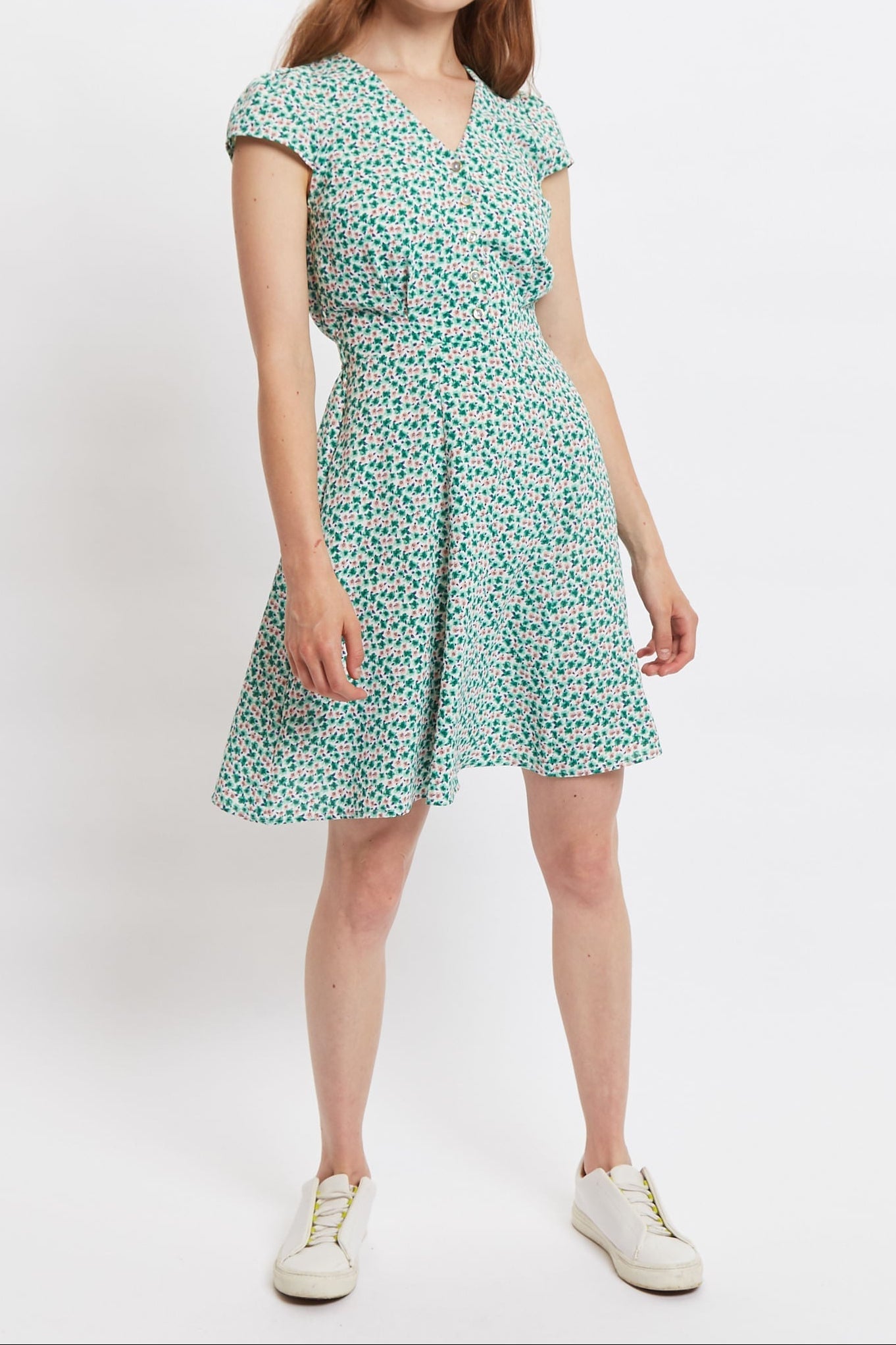 Louche Cathleen Mint Blossom Print Mini Tea Dress