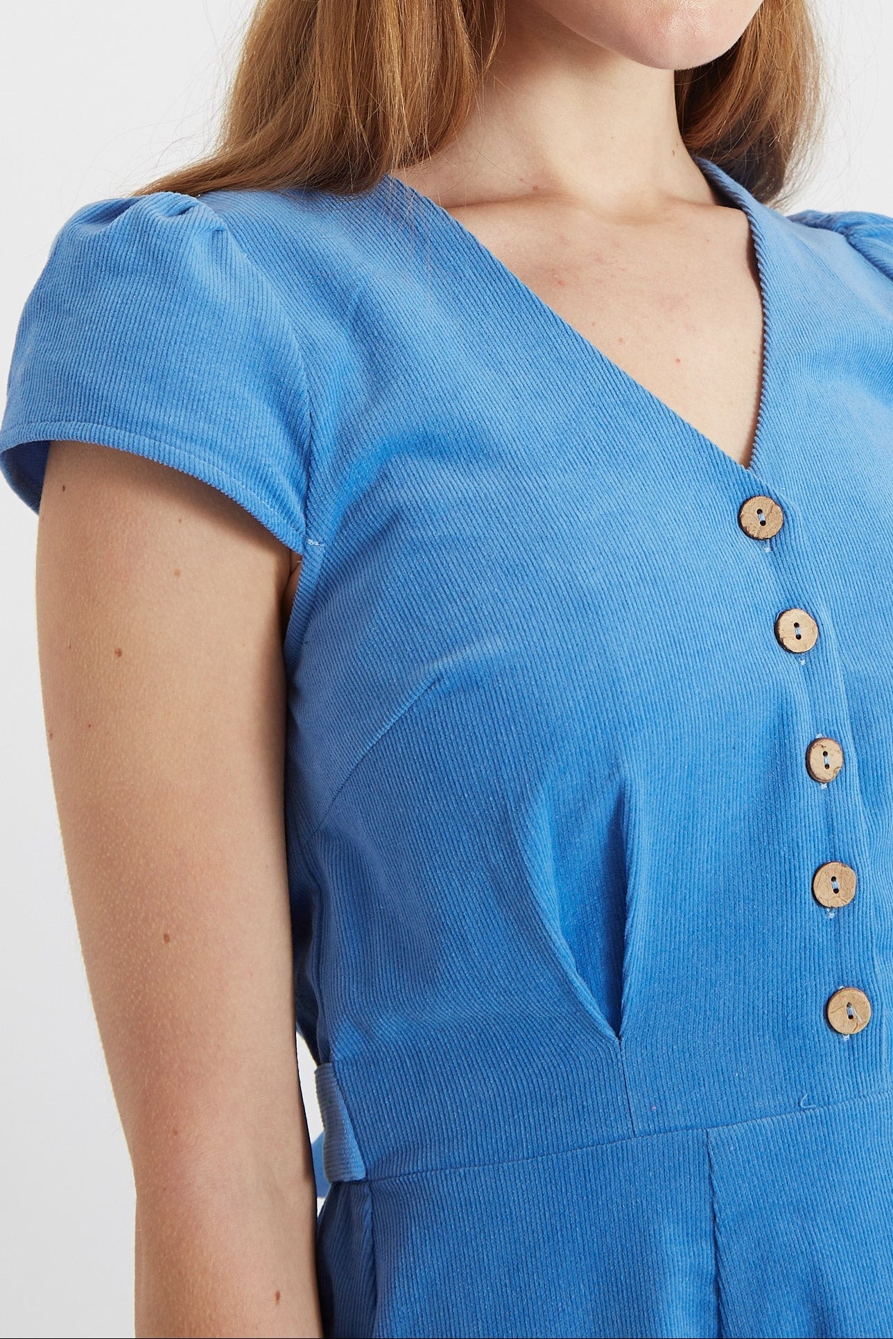 Louche Cathleen Blue Mini Baby Cord Tea Dress