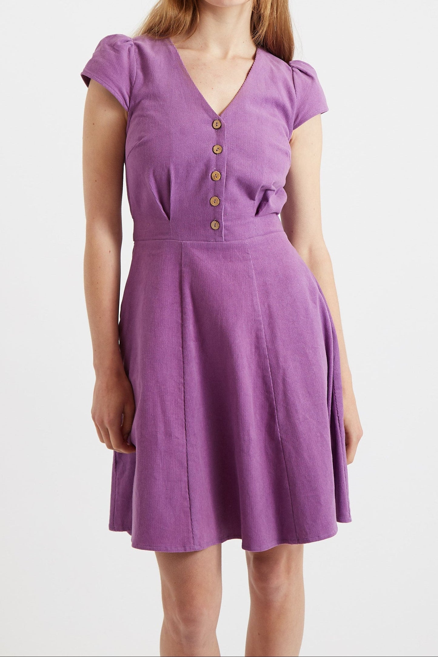 Louche Cathleen Lilac Mini Baby Cord Tea Dress