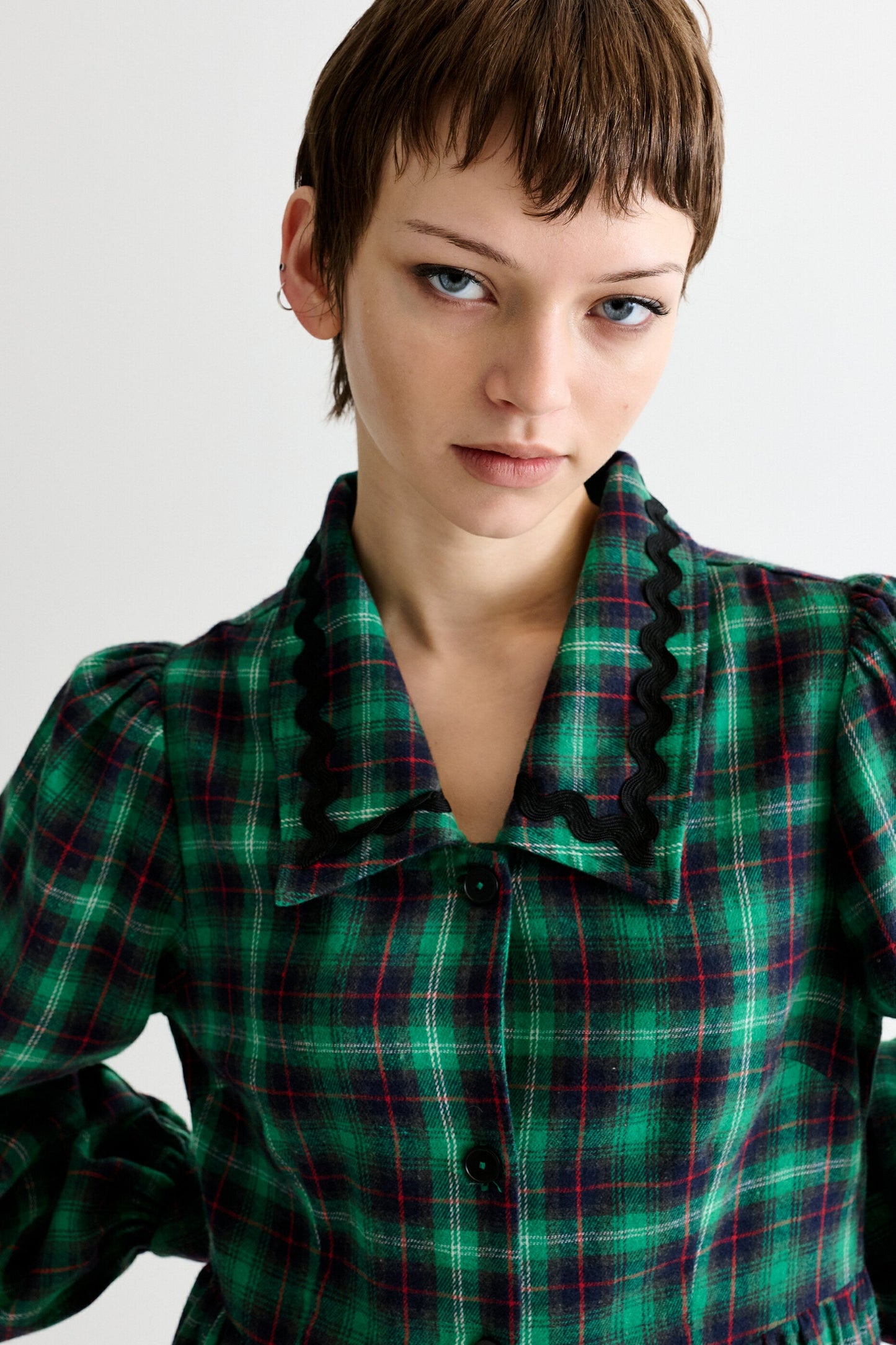 Catlin Winter Check Button Through Midi Dress – Green