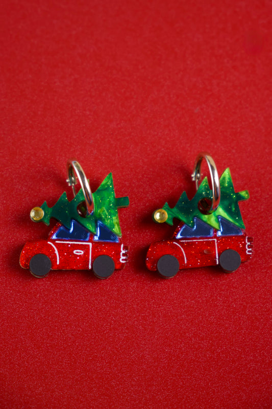 Christmas Tree Car Hoop Earrings