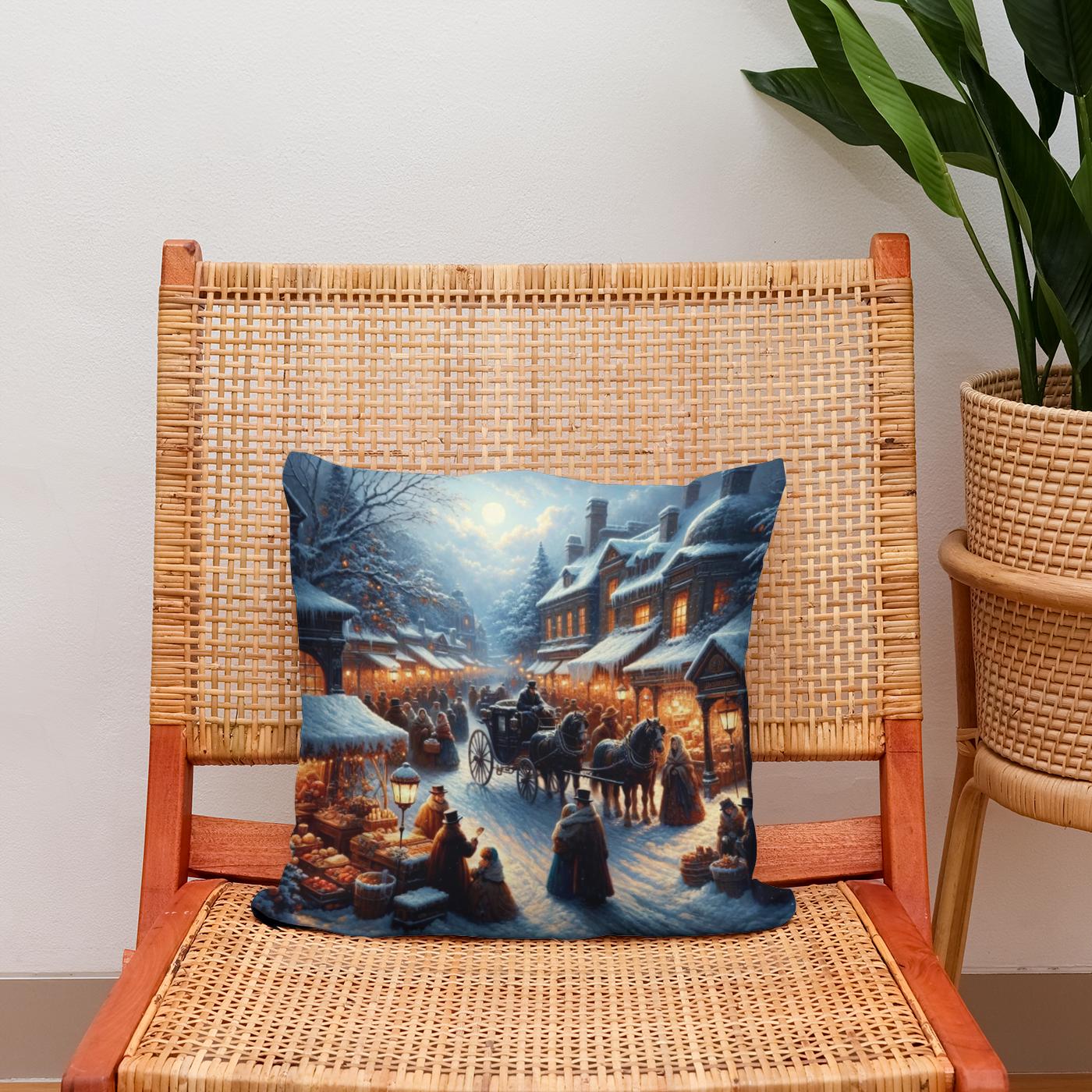 Victorian Winter Market Cotton Cushion