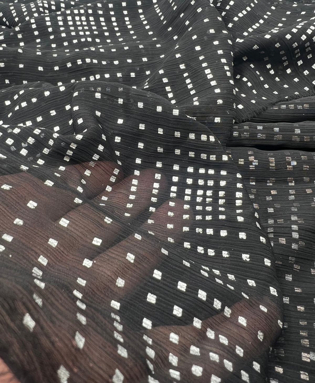 Black Silver Square Printed Chiffon Dress Fabric