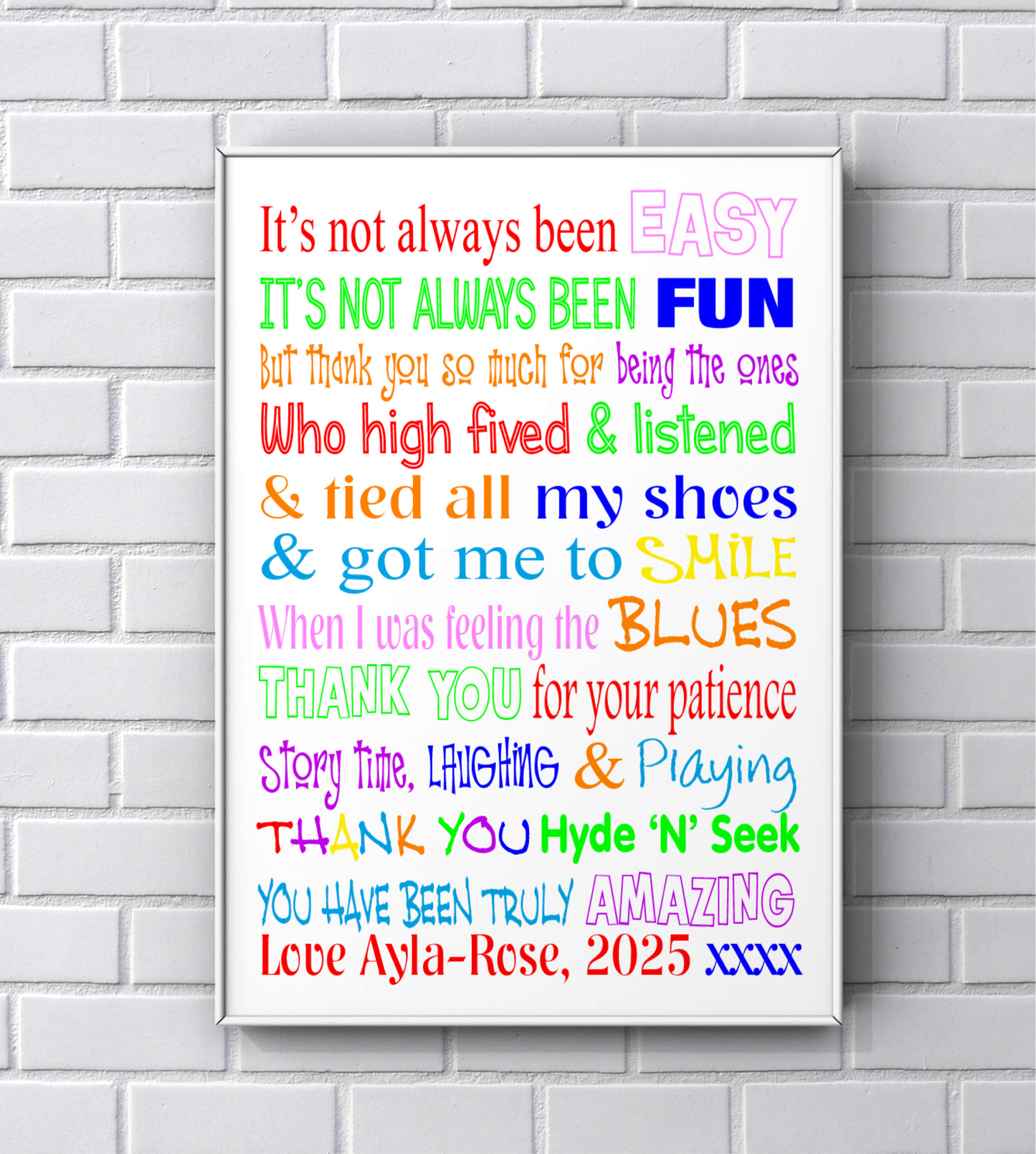 Teacher, Nursery Leaving gift print UNFRAMED
