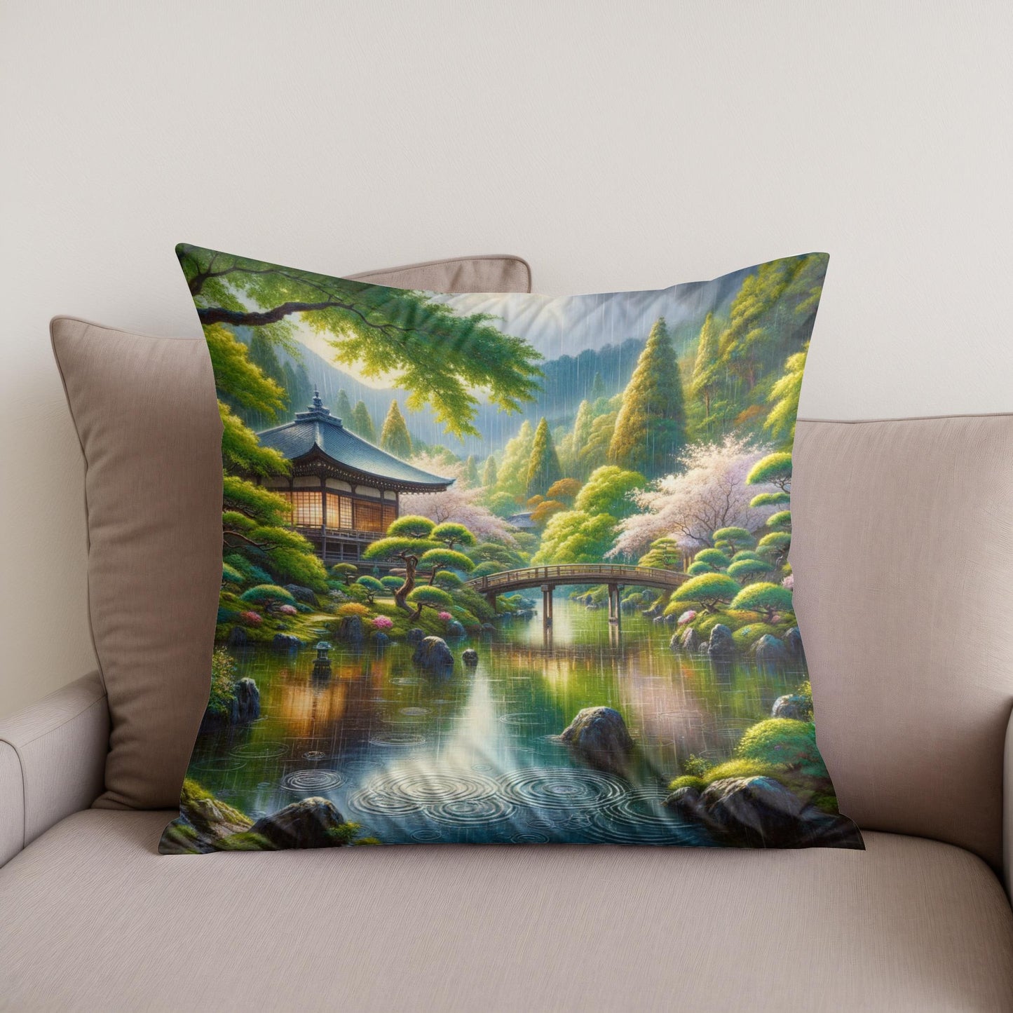 Rainy Kyoto Garden Cotton Cushion