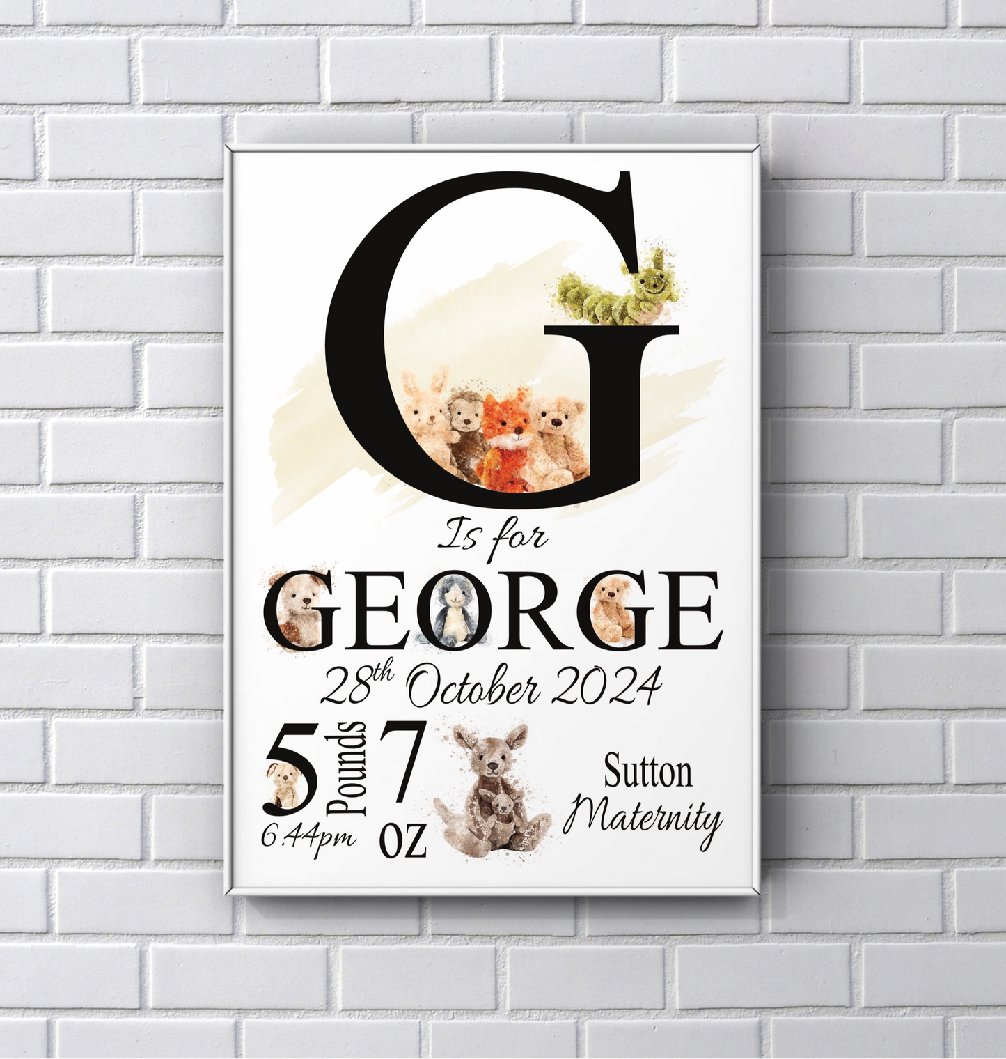 Personalised Name Cute Animals Newborn PRINT