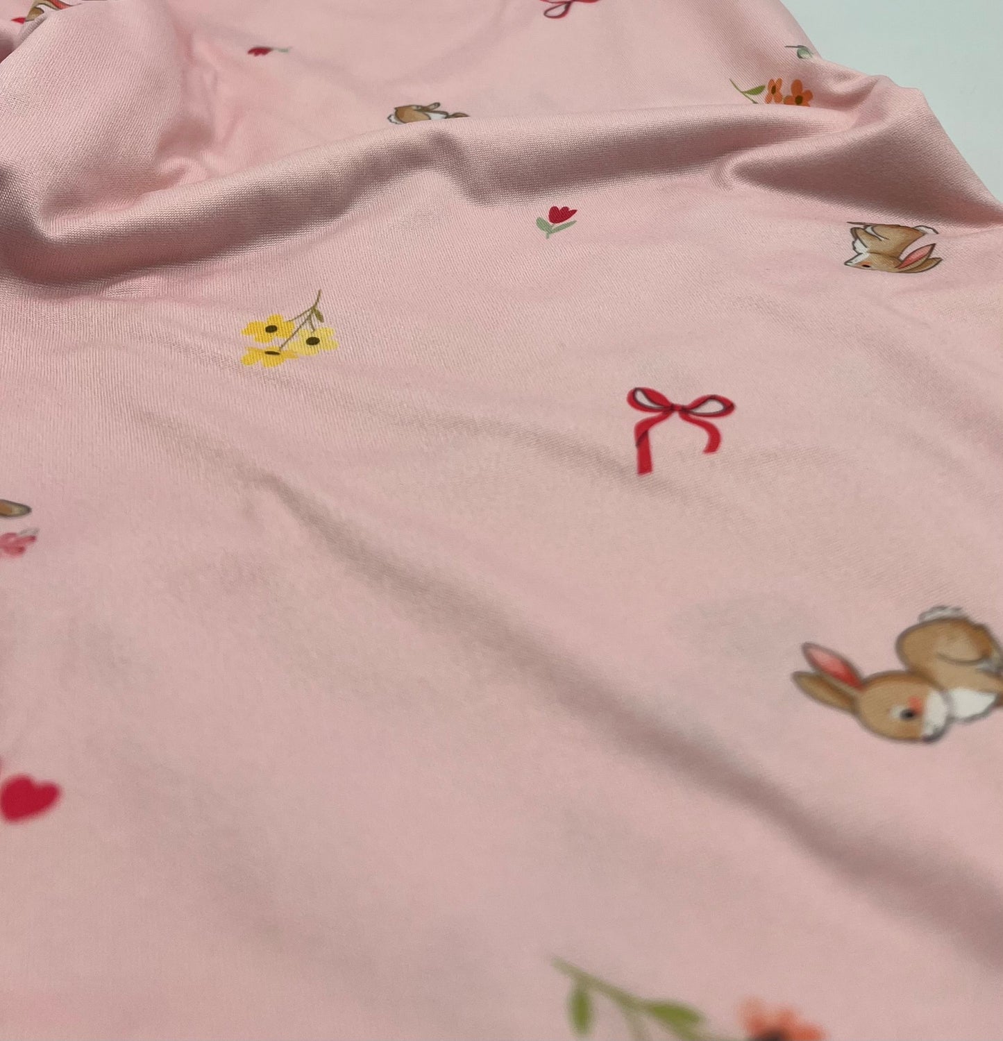 Easter Bunny Heart Super Soft Print Spun Poly Stretch Fabric