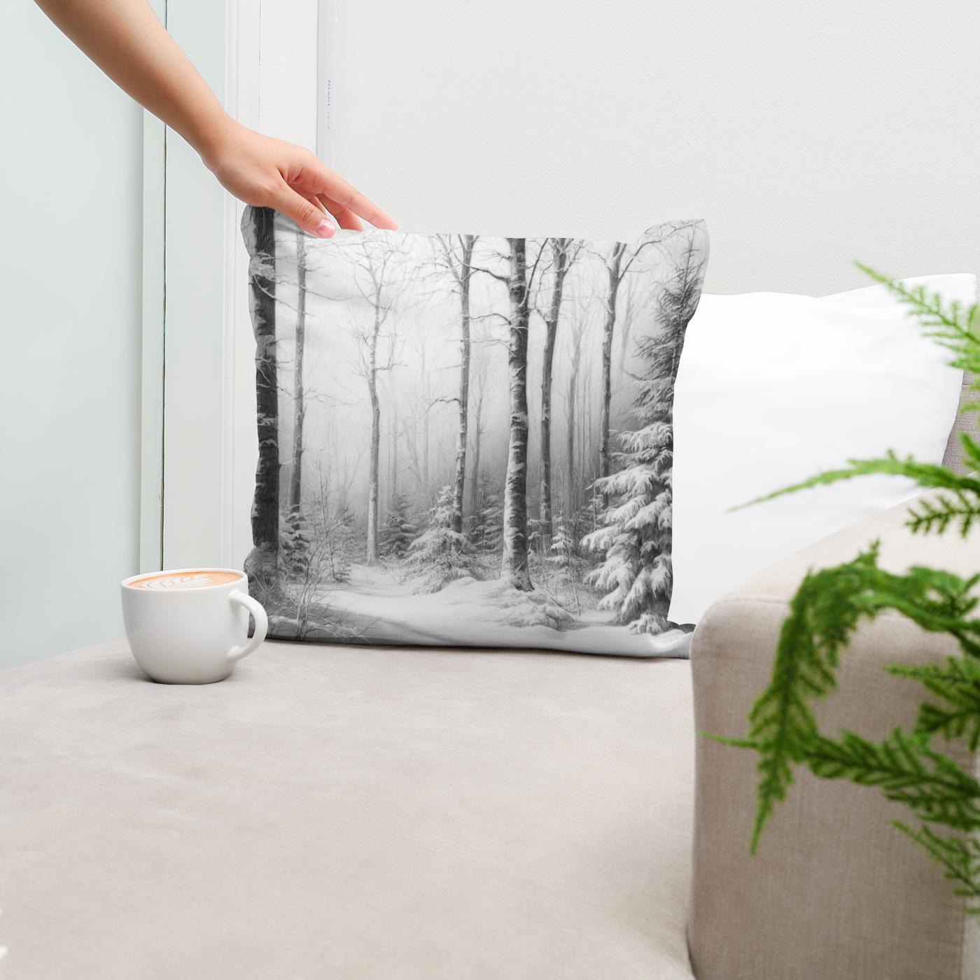 Winter's Quiet Sketch Cotton Cushion