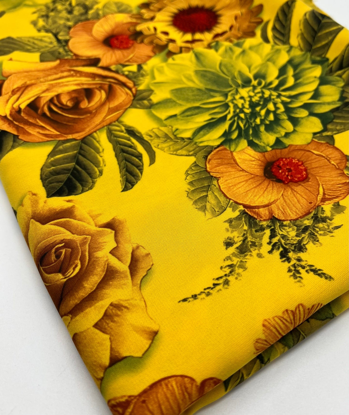 Mustard Floral Lightweight Crepe Fabric 150GSM Non Stretch