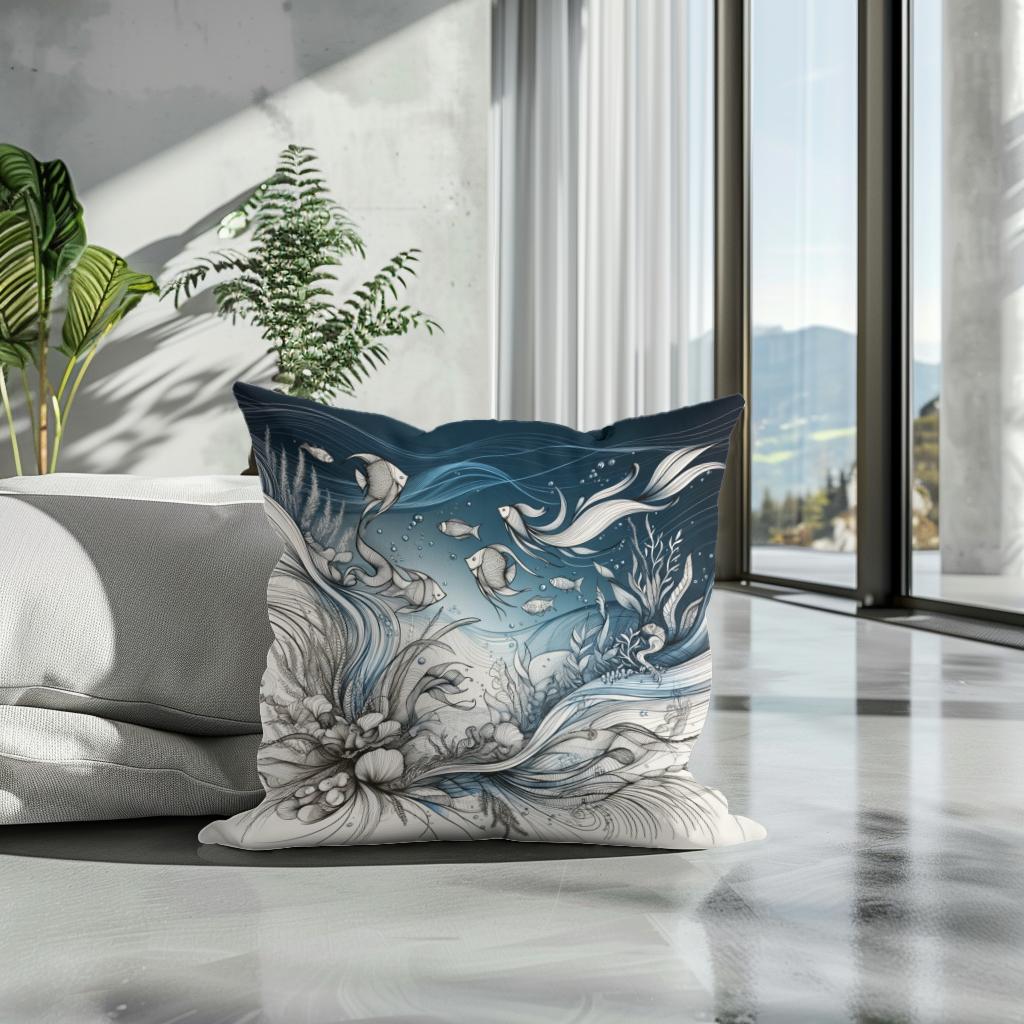 Oceanic Script Elegance Cotton Cushion