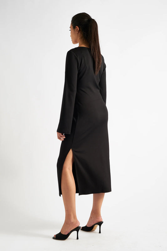 Charley Black Fine Rib Bodycon Midi Dress