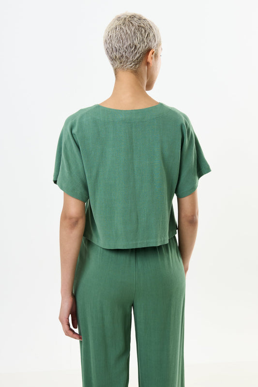 Cloe Linen Mix Waistcoat Top - Green