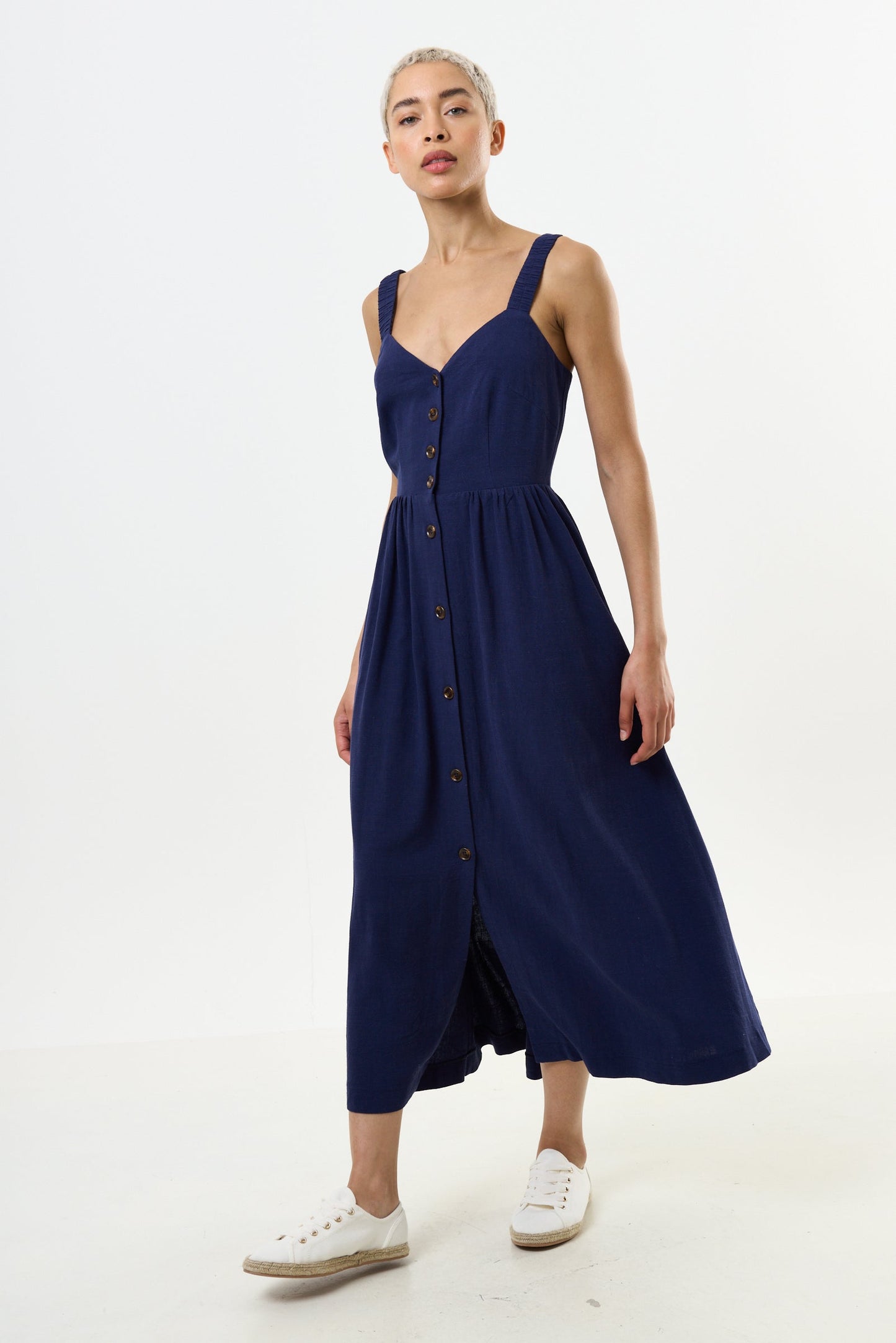 Clover Linen Mix Midi Sundress Navy