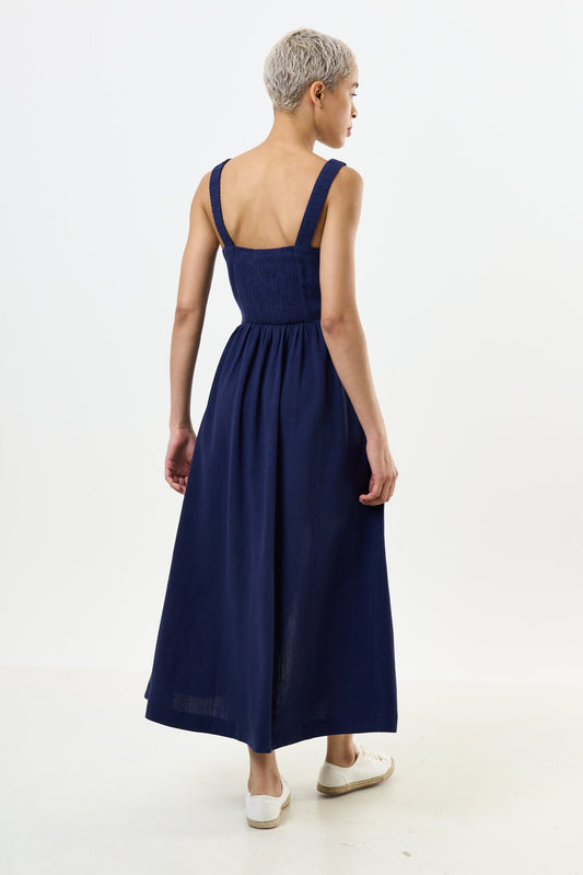 Clover Linen Mix Midi Sundress Navy
