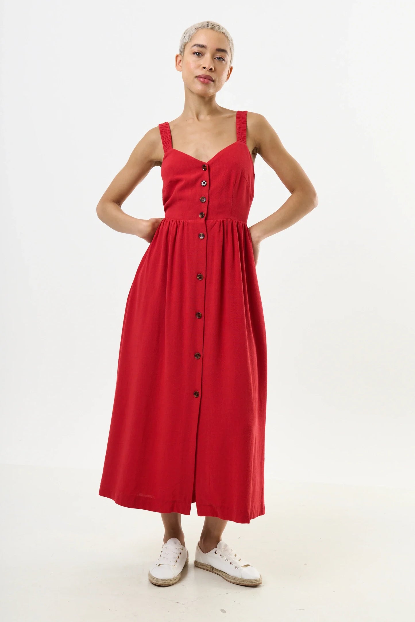 Clover Linen Mix Midi Sundress - Red