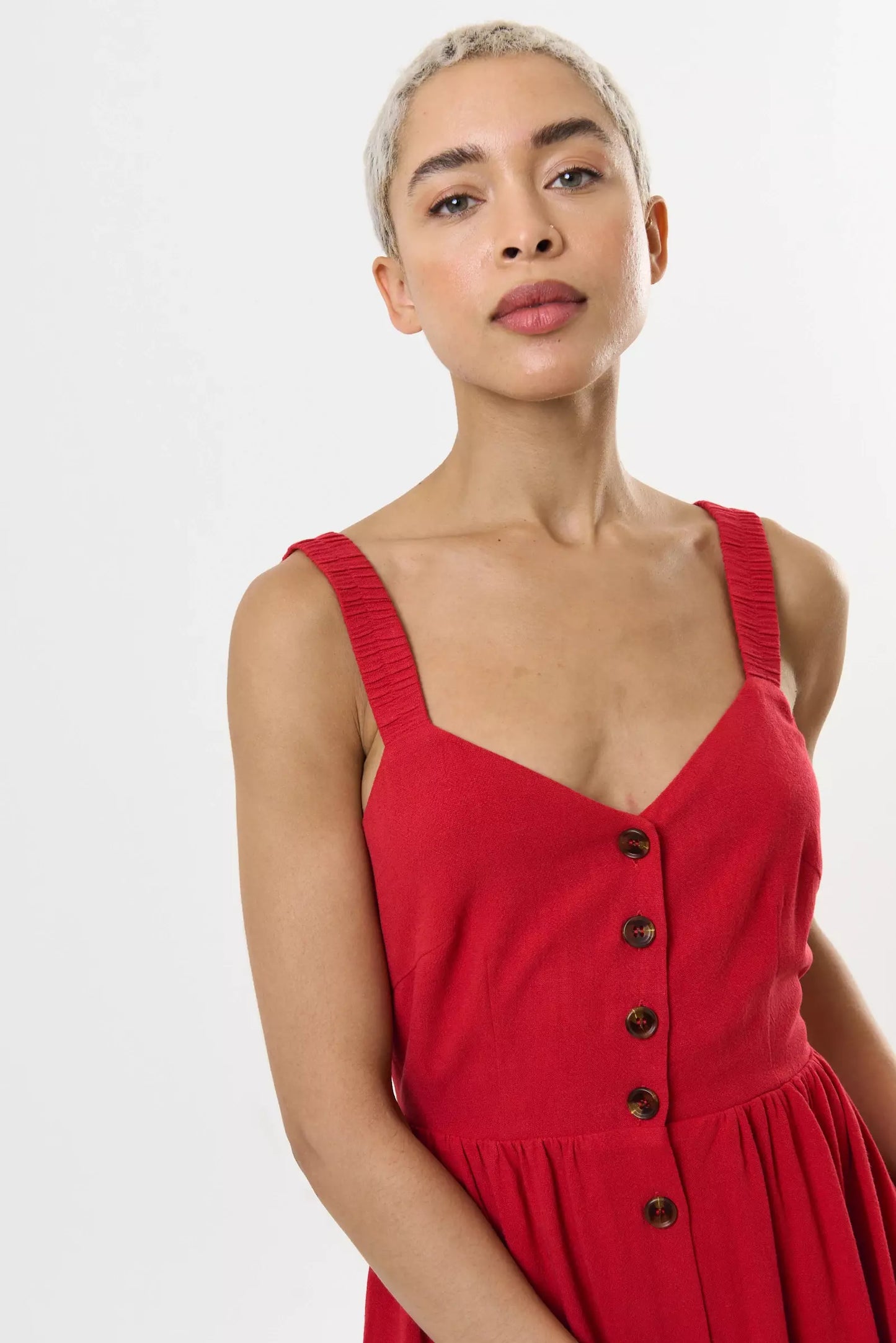 Clover Linen Mix Midi Sundress - Red