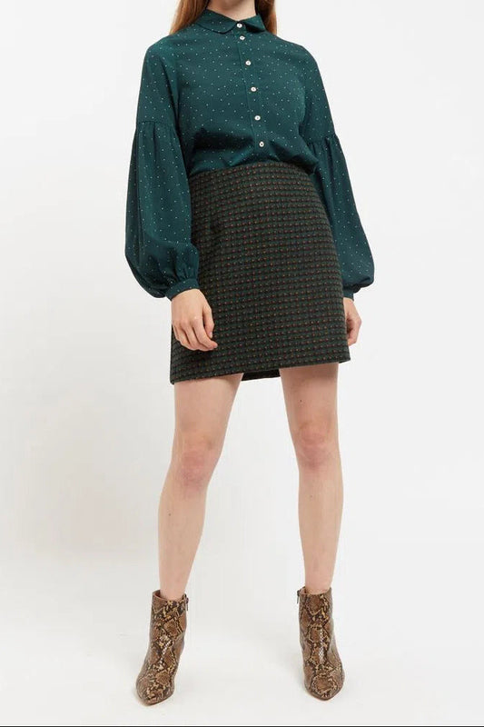Louche Aubin Cottage Check A Line Mini Skirt Green