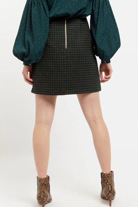Louche Aubin Cottage Check A Line Mini Skirt Green