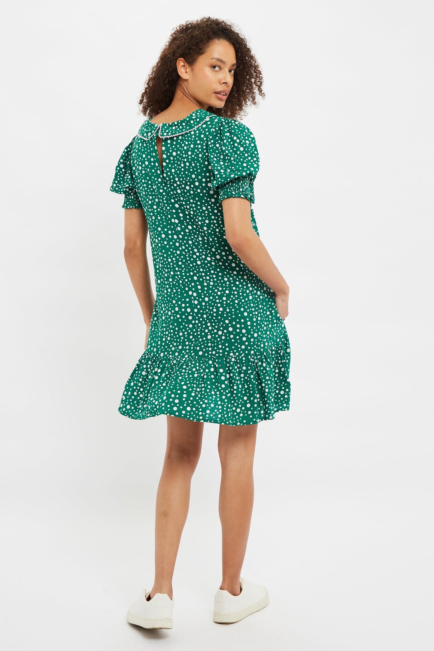 Louche Cora Spot It Print Statement Collar Short Sleeve Mini Dress