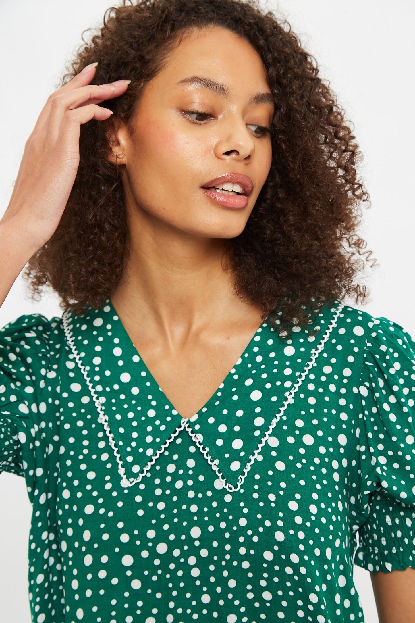 Louche Cora Spot It Print Statement Collar Short Sleeve Mini Dress