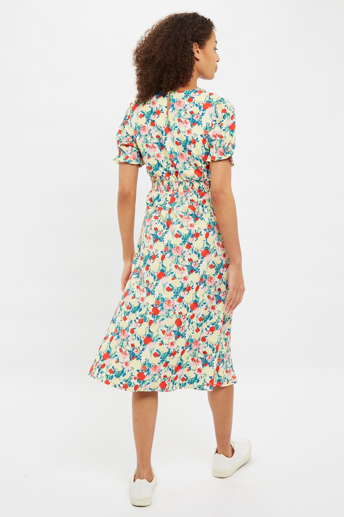 Louche Corina Monet Flower Print Short Sleeve Midi Dress