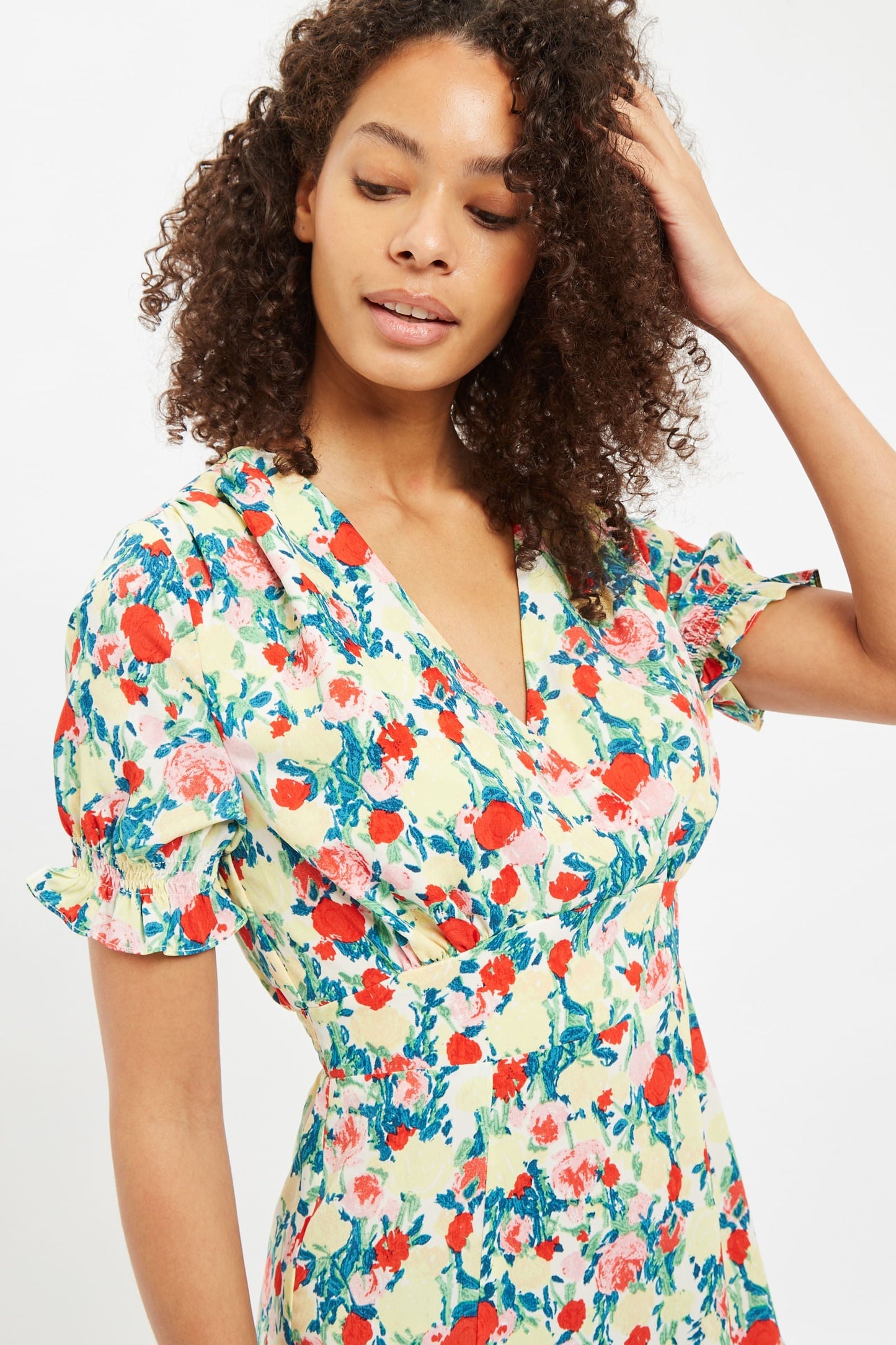 Louche Corina Monet Flower Print Short Sleeve Midi Dress