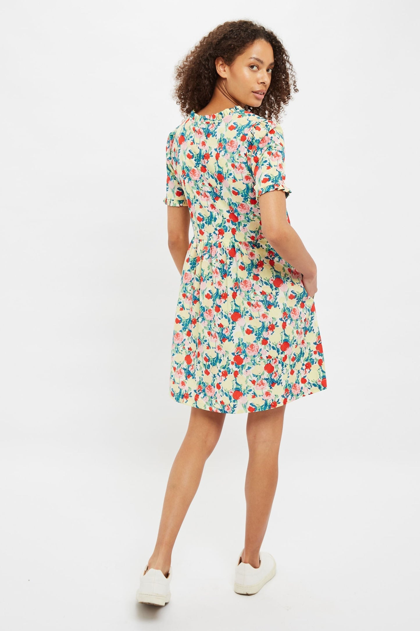 Louche Cosima Monet Flower Print Short Sleeve Mini Dress