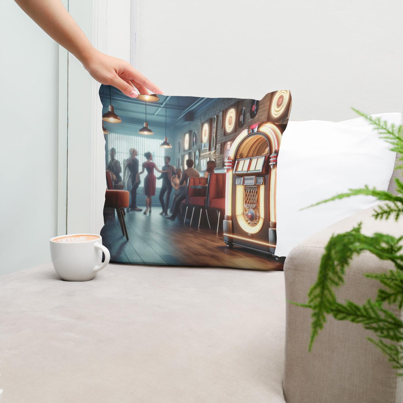 Retro Jukebox Lounge Cotton Cushion