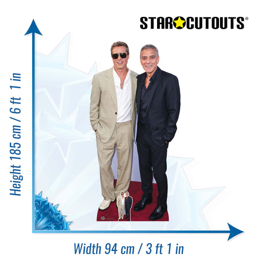 CS1215 Brad Pitt and George Clooney Height 185cm Lifesize Cardboard Cut Out With Mini