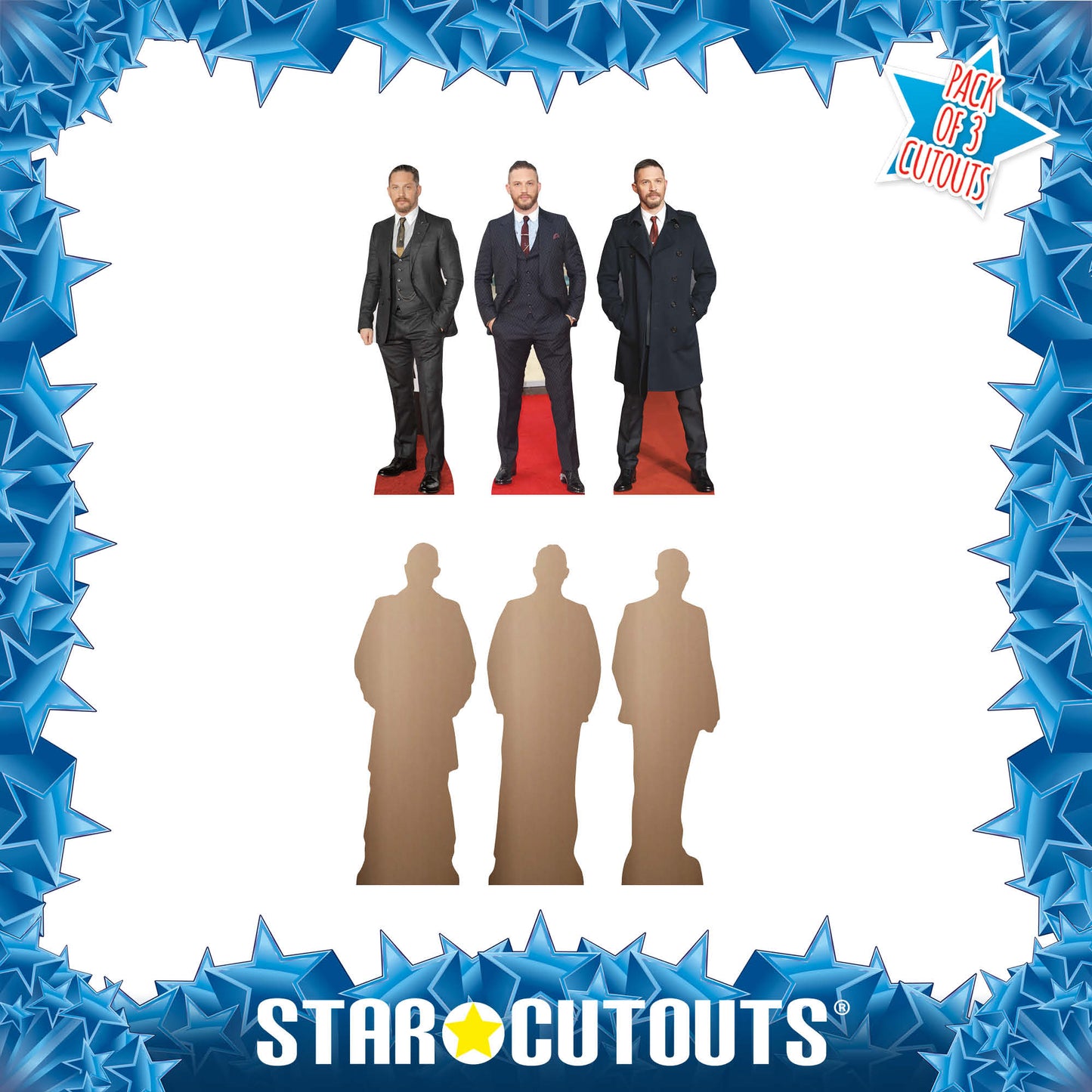 CS1233  Tom Hardy Shelf Top Cutout Pack of Three  Cardboard Cutouts Height 31cm