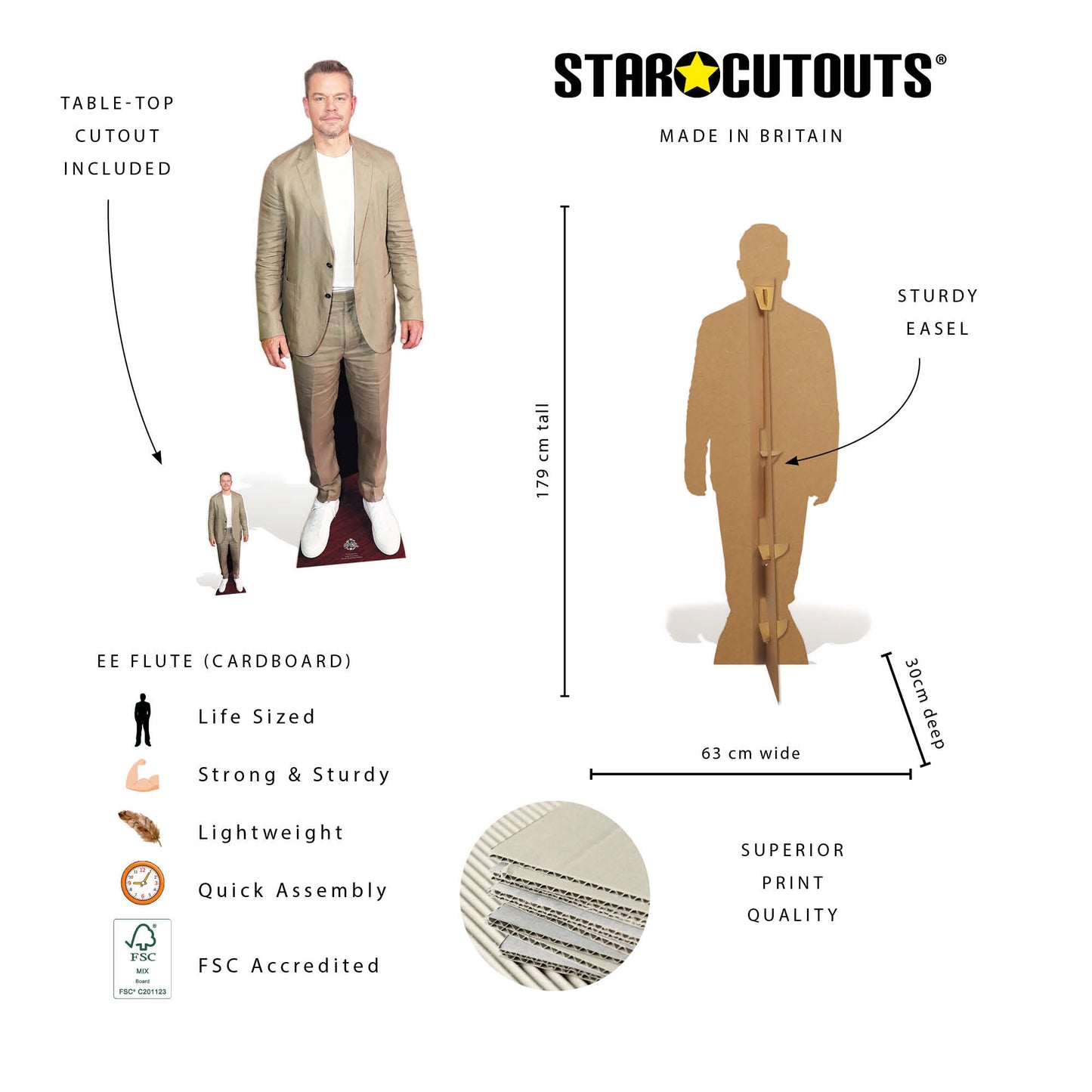 CS1293 Matt Damon Cardboard Cutout Height 179cm