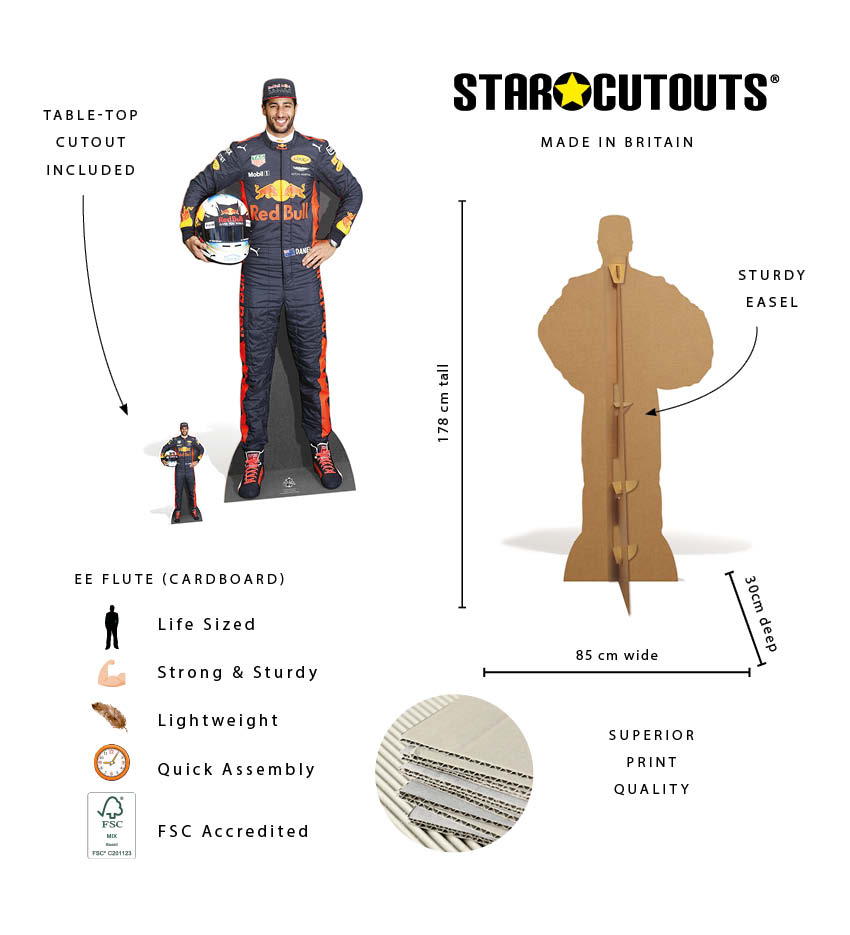 CS664 Daniel Ricciardo Height 178cm Lifesize Cardboard Cut Out With Mini
