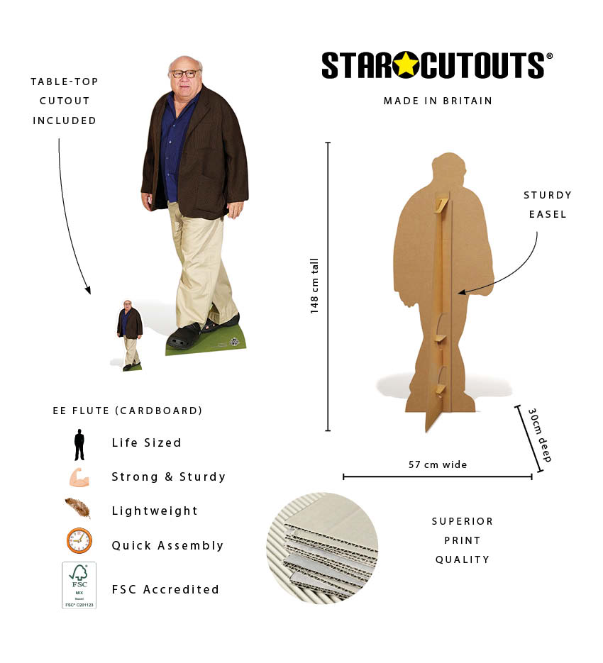 CS754 Danny DeVito Blue Shirt Cream Trousers Height 148cm Lifesize Cardboard Cut Out With Mini