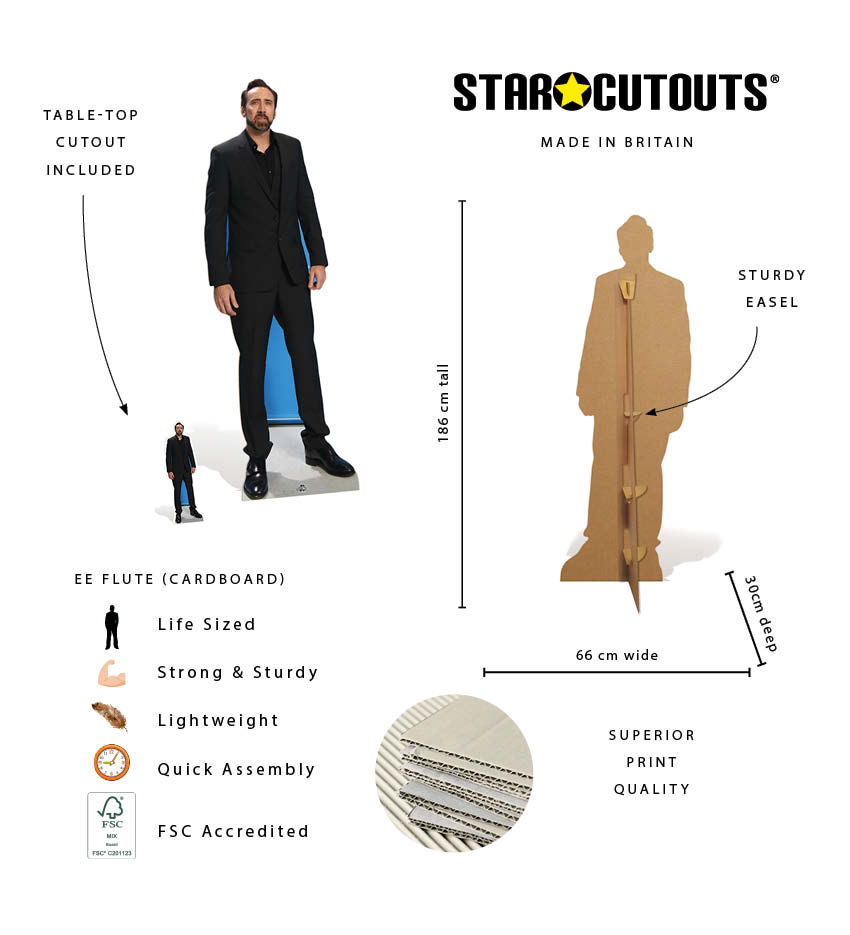 CS757 Nicolas Cage Height 186cm Lifesize Cardboard Cut Out With Mini