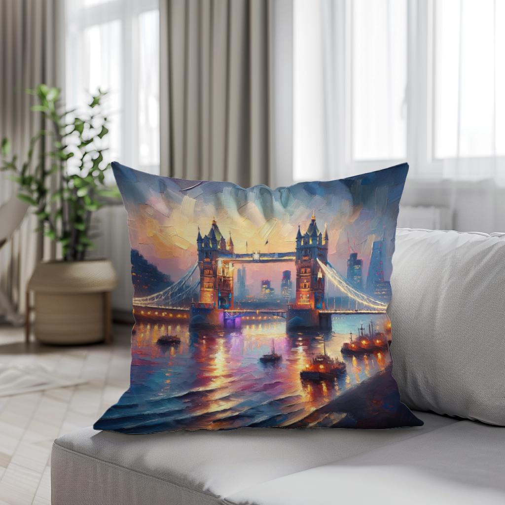 London Tower Bridge Twilight Impression Cotton Cushion
