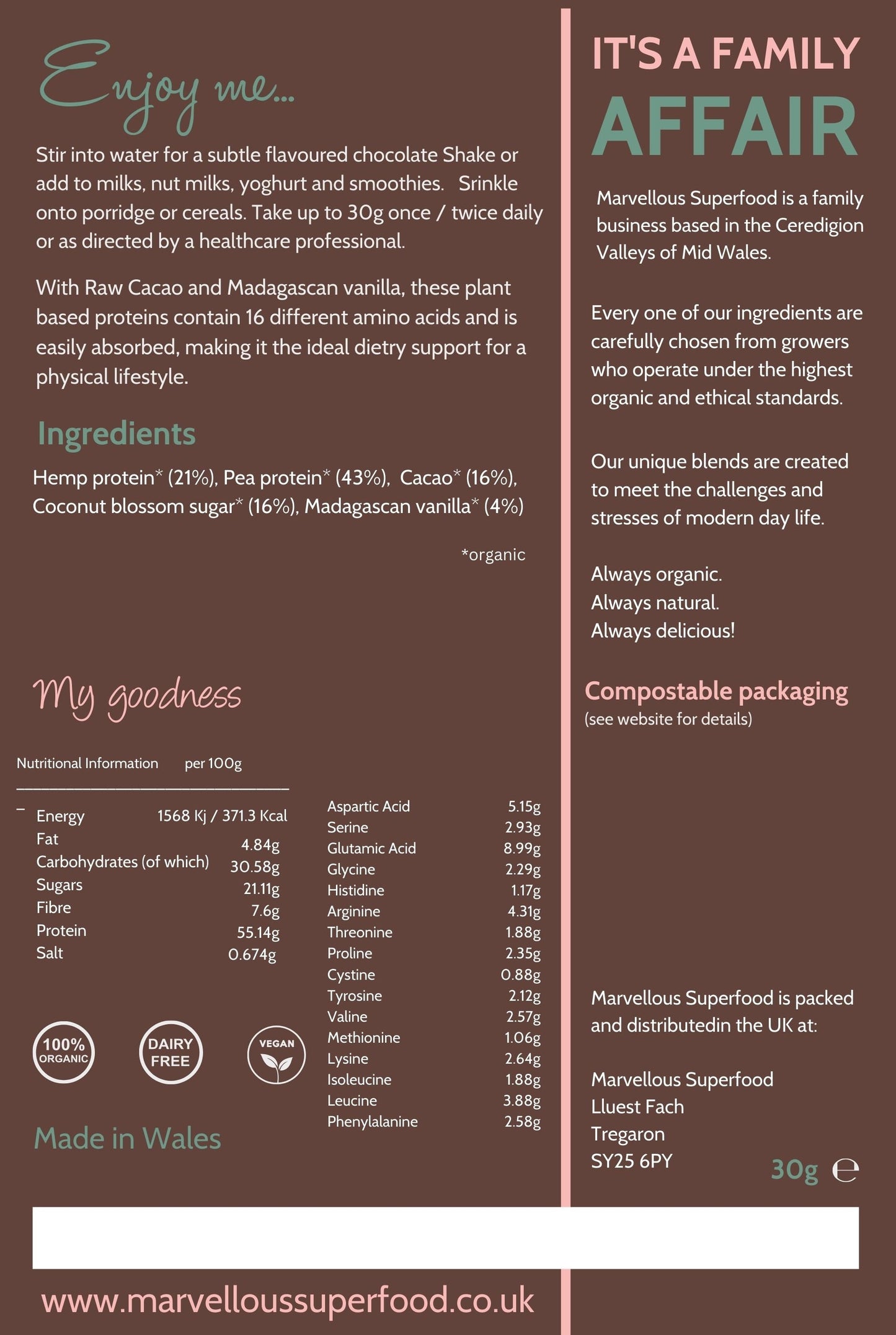 Nutrient pure - Plant-Based Protein Powder with Cacao & Vanilla
