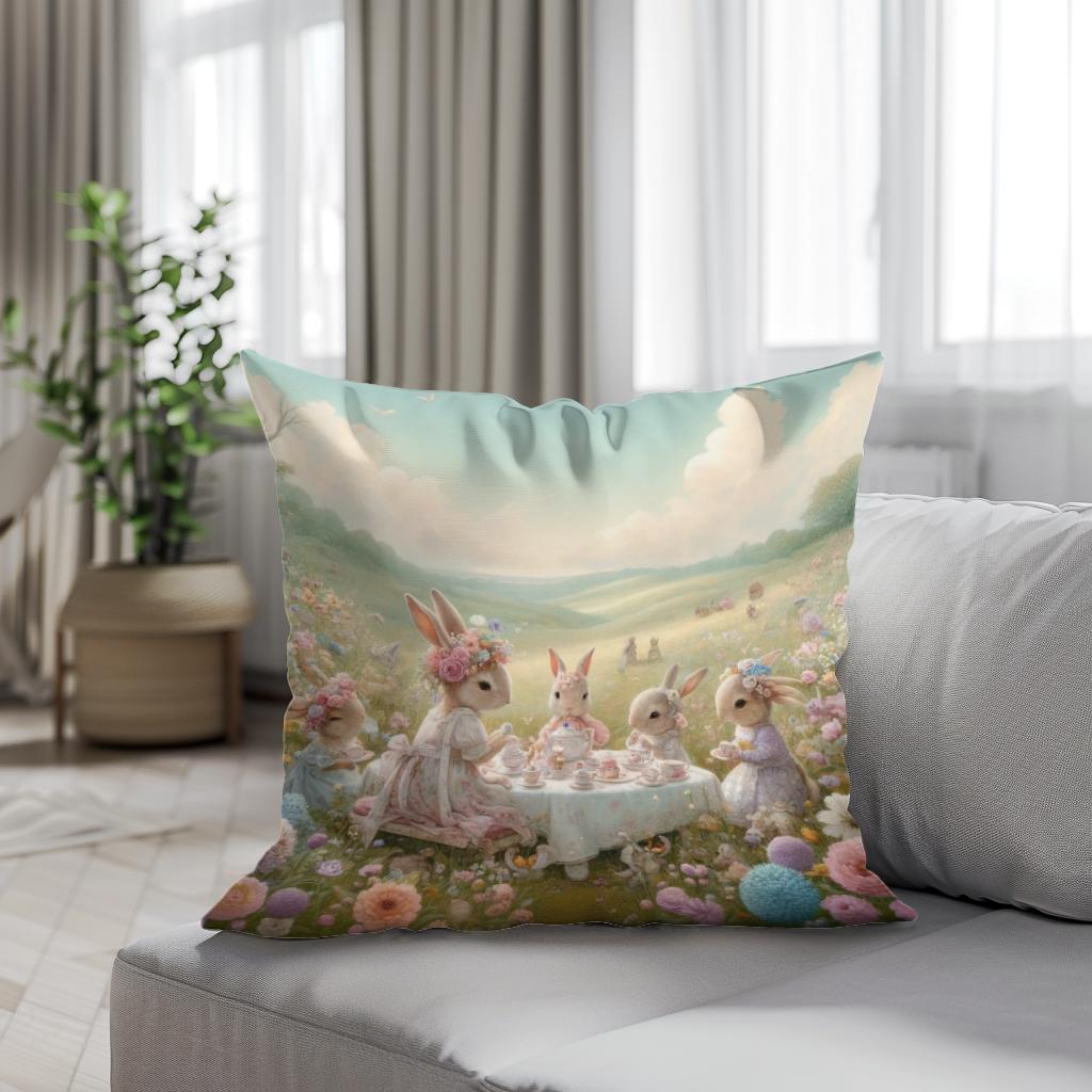 Rabbits' Tea Party Cotton Cushion