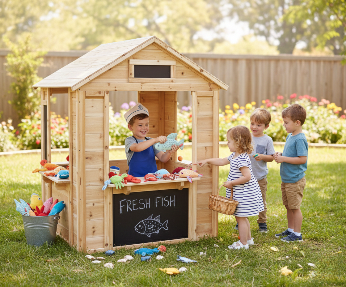 Wooden Café Shop Playhouse for Kids