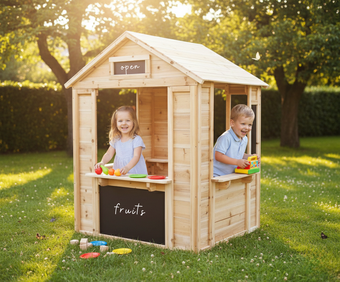 Wooden Café Shop Playhouse for Kids