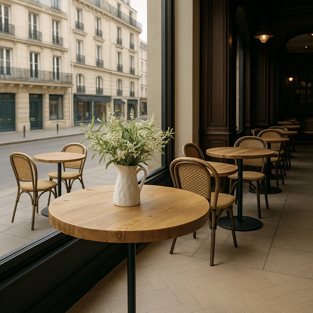 Round Solid Wood Dining Tables With Pole Leg For Cafes and Restaurants (Bulk Order)