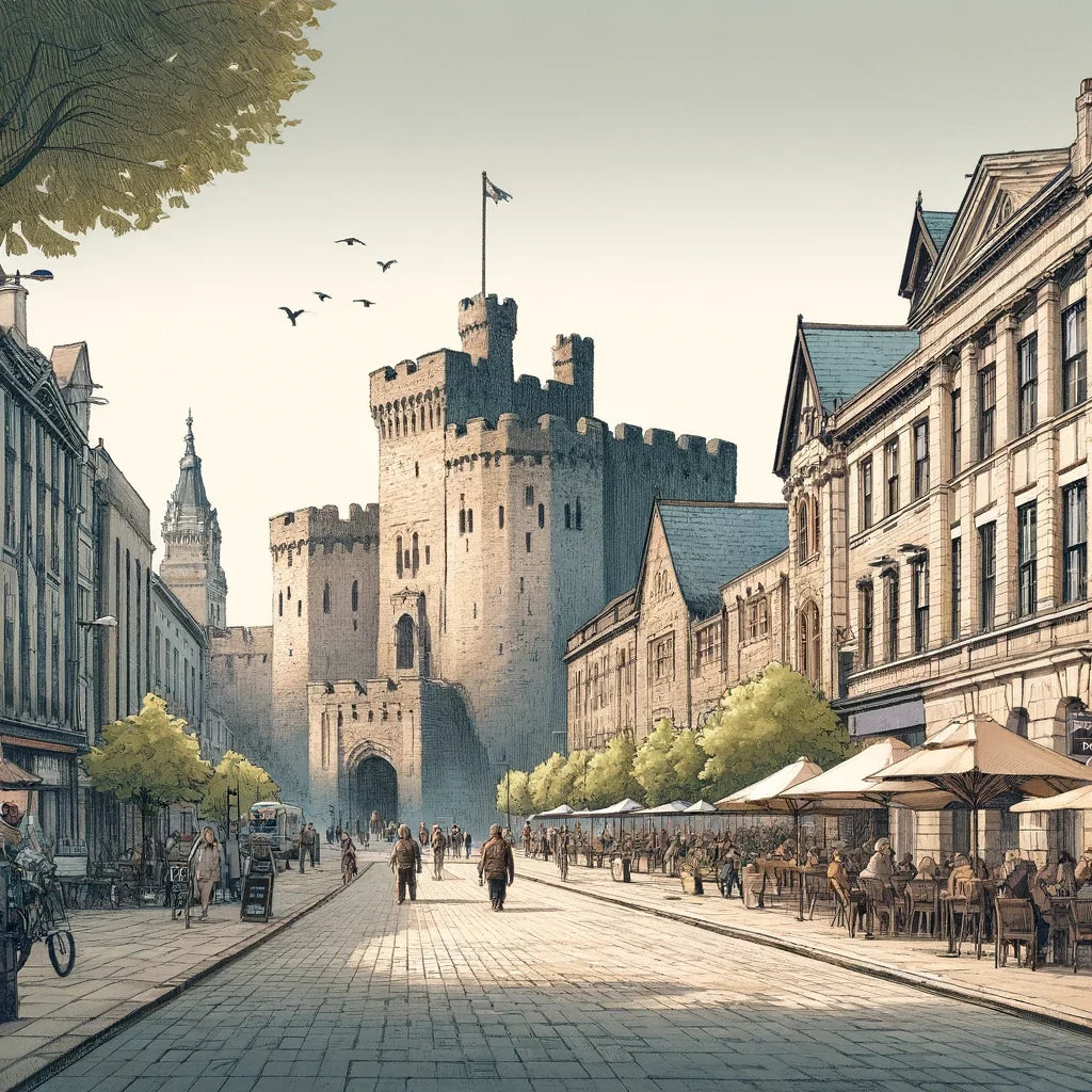 Cardiff Castle Street Cotton Cushion